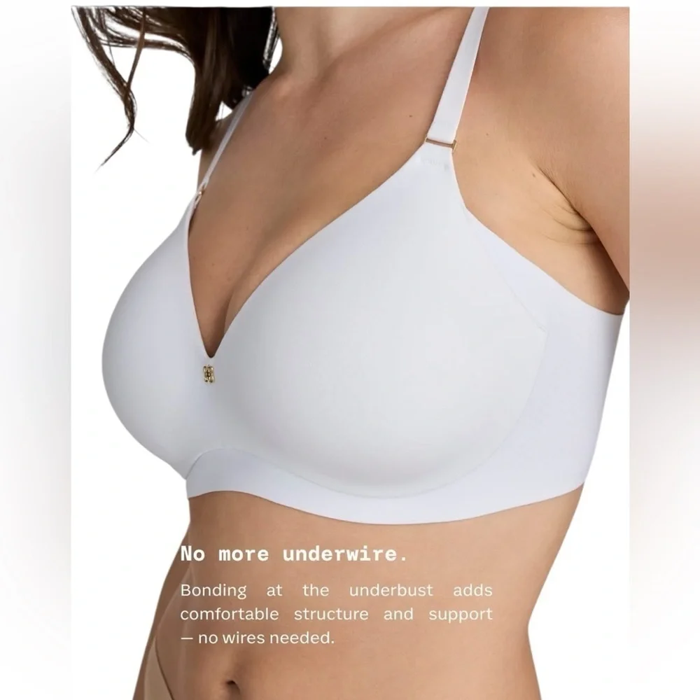 Honeylove - Crossover Bra White Wireless Smooth Support Sz 38 D